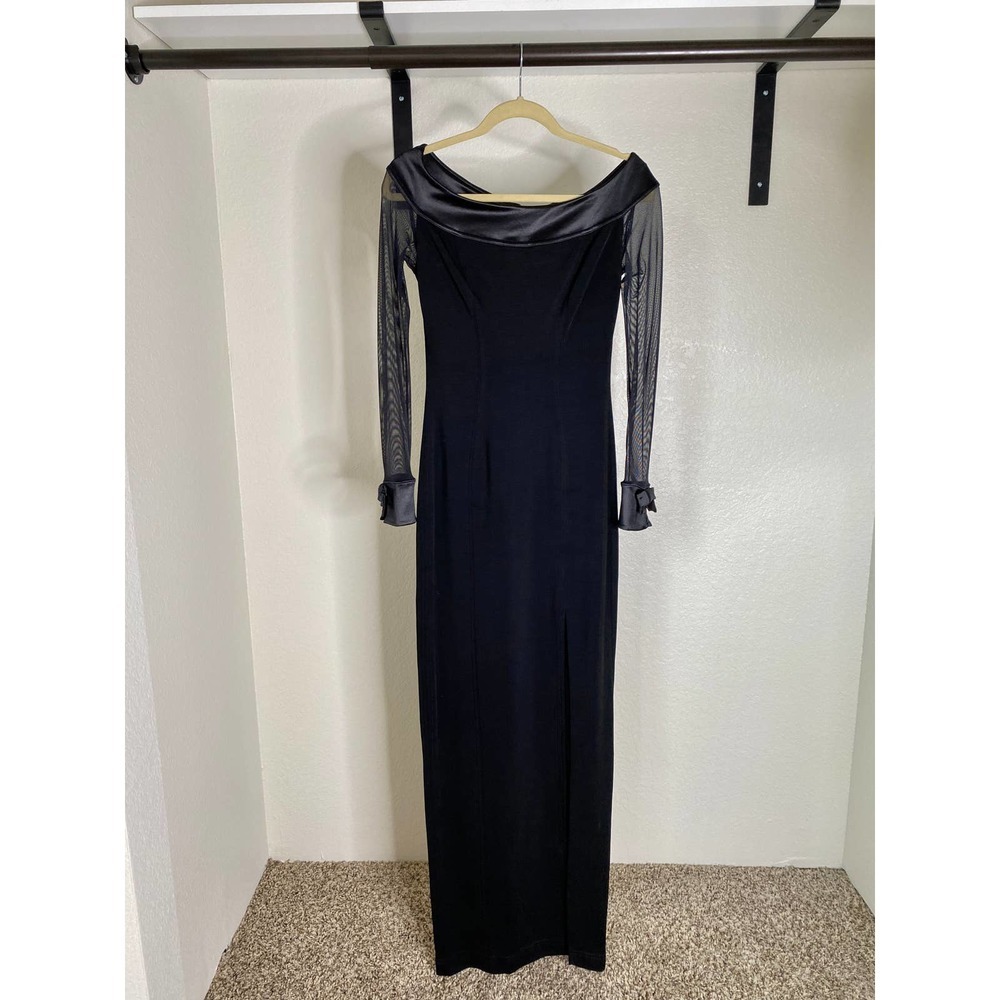 Tadashi Vintage 80's black off the shoulder evening dress | M